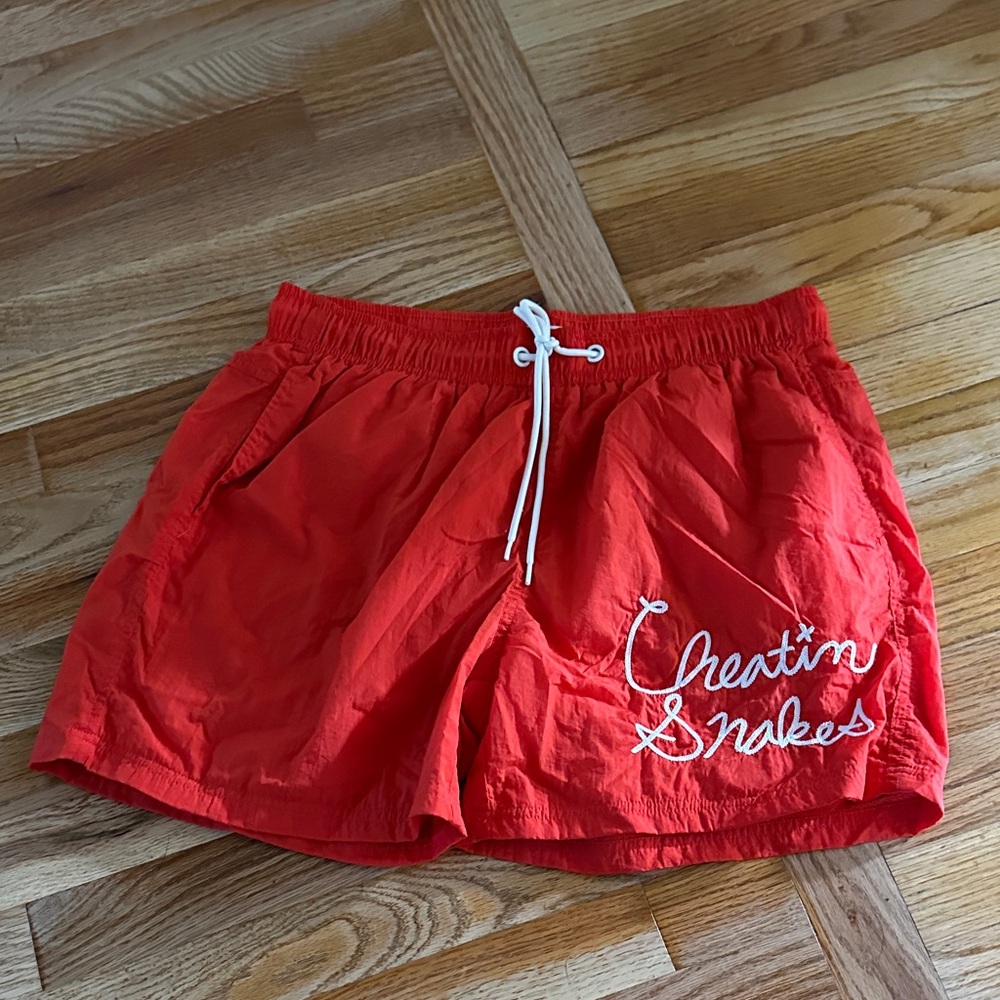Cheating snakes Red Swim Shorts with White Drawstring